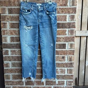 We The Free People Button Fly Raw Hem Distressed Skinny Jeans